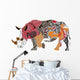 Silhouette Rhinoceros Ethnic Patterns Wall Mural