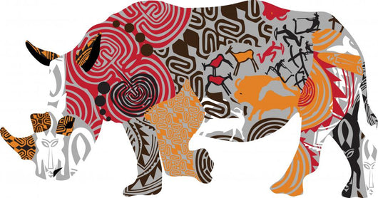 Silhouette Rhinoceros Ethnic Patterns Wall Mural