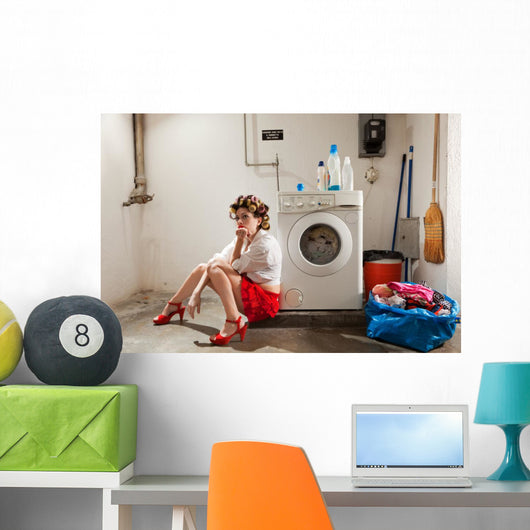 Housewife Bored in the Laundry Wall Mural