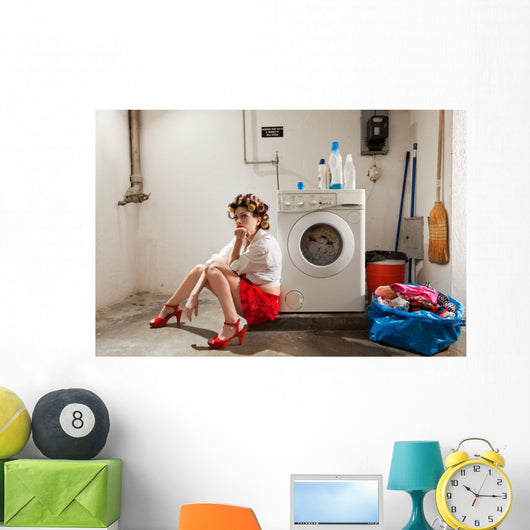 Housewife Bored in the Laundry Wall Mural