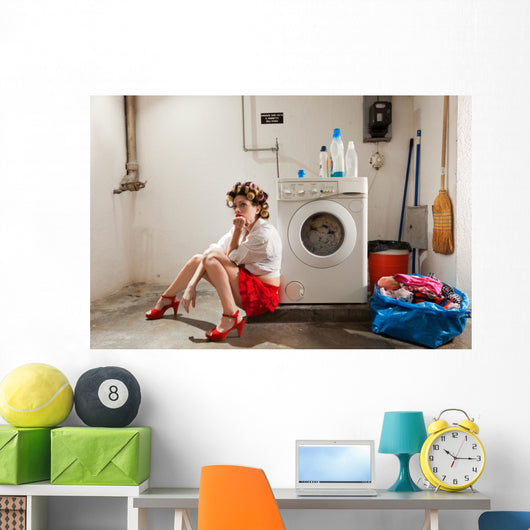 Housewife Bored in the Laundry Wall Mural