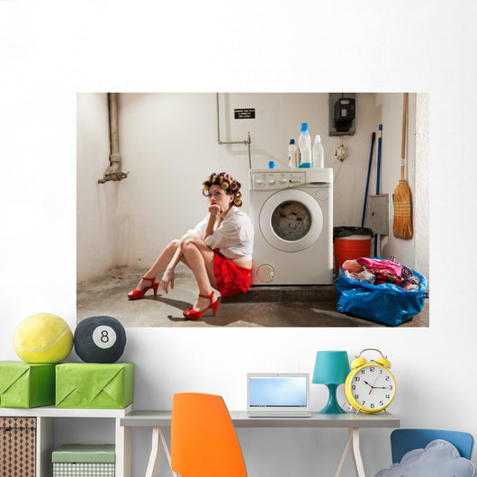 Housewife Bored in the Laundry Wall Mural