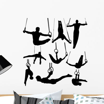 Silhouettes Gymnastics Rings Wall Stickers shown on a wall