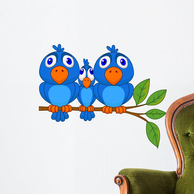 Funny Blue Bird Wall Decal shown on a wall