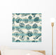 Nautical badges on a striped wallpaper - Vector seamless pattern Wall Mural