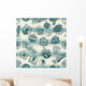 Nautical badges on a striped wallpaper - Vector seamless pattern Wall Mural