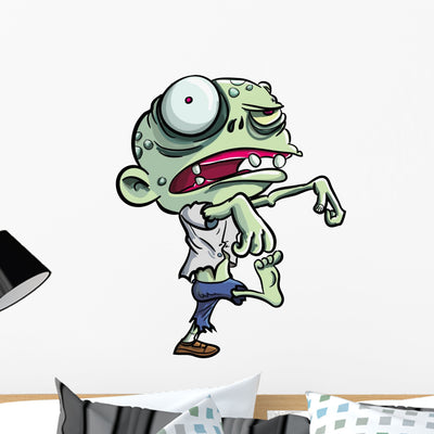 Cute Green Zombie Wall Decal shown on a wall