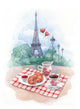 Watercolor with Illustration Eiffel