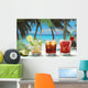 alcohol cocktails with fruits on white exotic sea Wall Mural