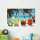 alcohol cocktails with fruits on white exotic sea Wall Mural