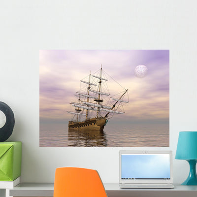 Old Merchant Ship 3D shown on a wall