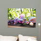 massage in the bamboo garden with violet flowers, candles Wall Mural