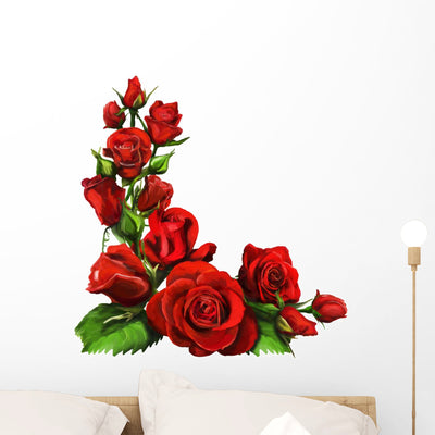 Red Roses Wall Decal shown on a wall