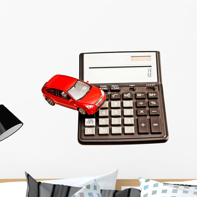 Toy Car and Calculator Wall Decal shown on a wall