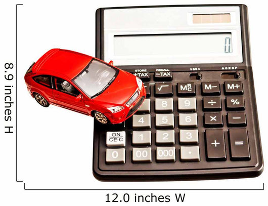 Toy car and calculator over white Wall Decal