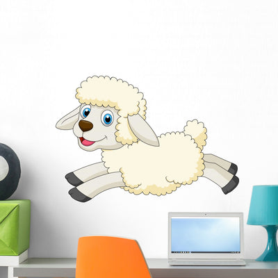 Cute Sheep Jumping shown on a wall