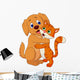 Cute Dog and Cat Embracing Each Other Wall Decal