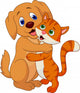 Cute Dog and Cat Embracing Each Other Wall Decal