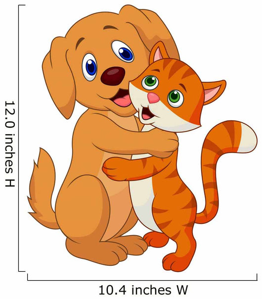 Cute Dog and Cat Embracing Each Other Wall Decal