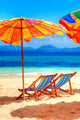 Deck chairs at the beach Wall Mural
