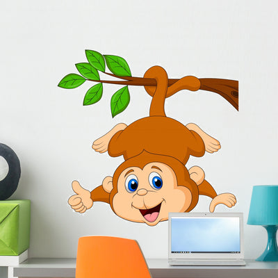 Cute Monkey Hanging Tree Wall Decal shown on a wall