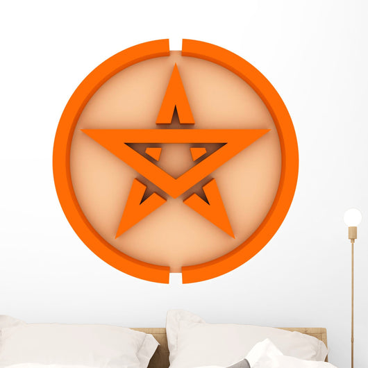 Orange 3D Pentagram on White Background with Simple Material. Wall Decal