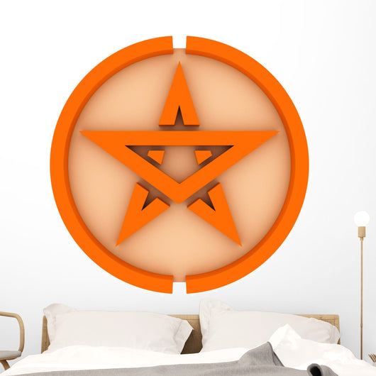 Orange 3D Pentagram on White Background with Simple Material. Wall Decal