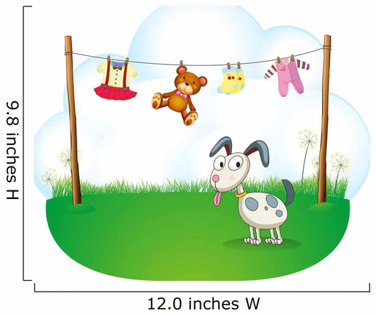 A Puppy near the Hanging Baby Clothes Wall Decal
