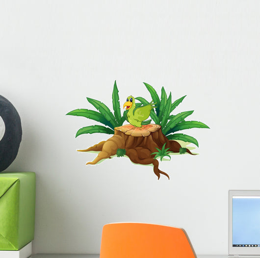 Green Bird above Trunk