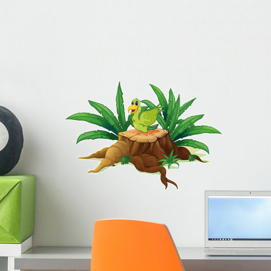 Green Bird above Trunk