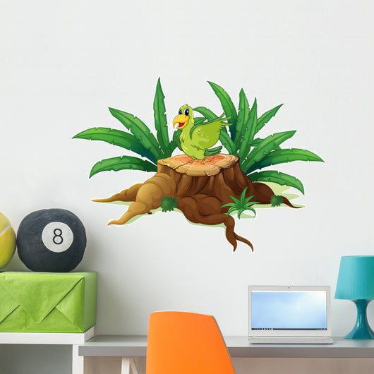 Green Bird above Trunk