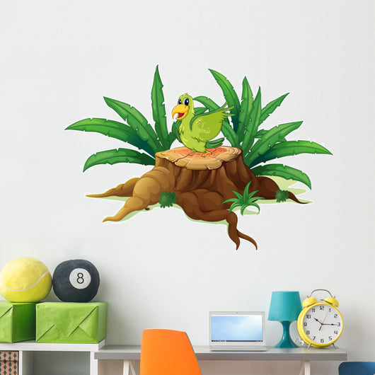 Green Bird above Trunk