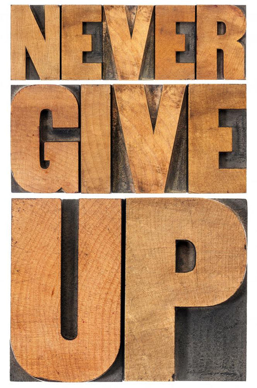 Never Give up in Wood Type Wall Decal