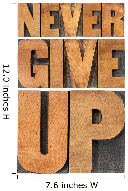 Never Give up in Wood Type Wall Decal