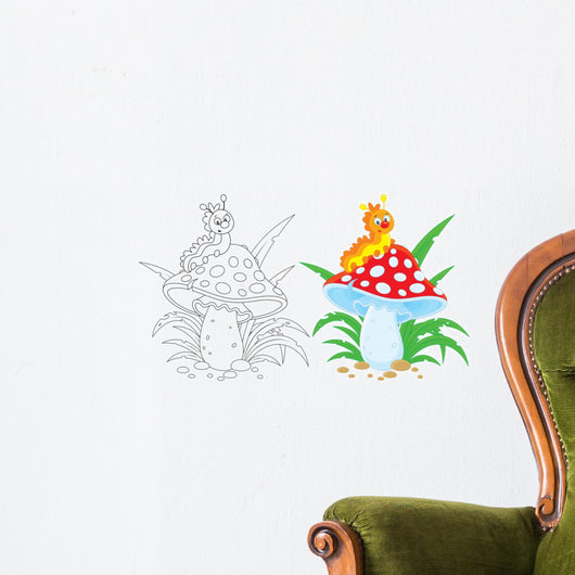 Caterpillar and fly agaric Wall Decal