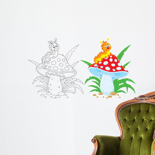 Caterpillar and fly agaric Wall Decal