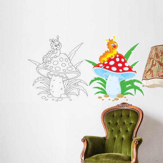 Caterpillar and fly agaric Wall Decal