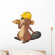 Cute cartoon beaver wearing safety hat and holding a wood log Wall Decal