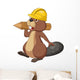 Cute cartoon beaver wearing safety hat and holding a wood log Wall Decal