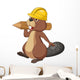 Cute cartoon beaver wearing safety hat and holding a wood log Wall Decal
