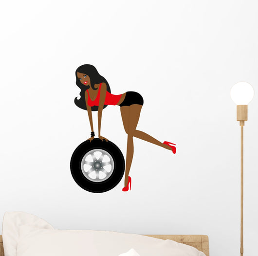 Sexy Woman with Wheel Wall Decal