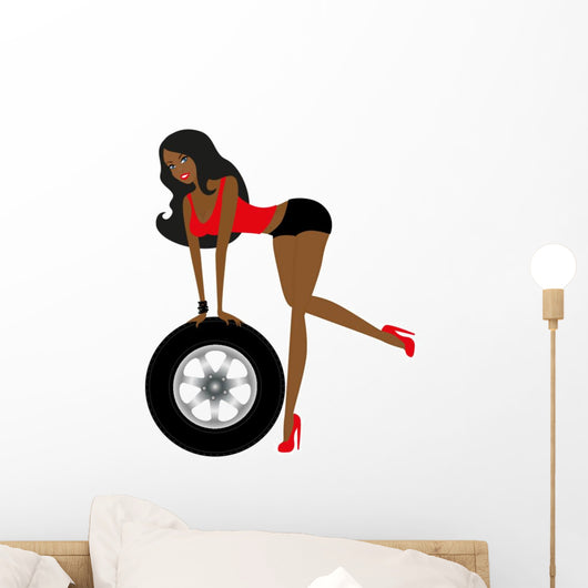 Sexy Woman with Wheel Wall Decal
