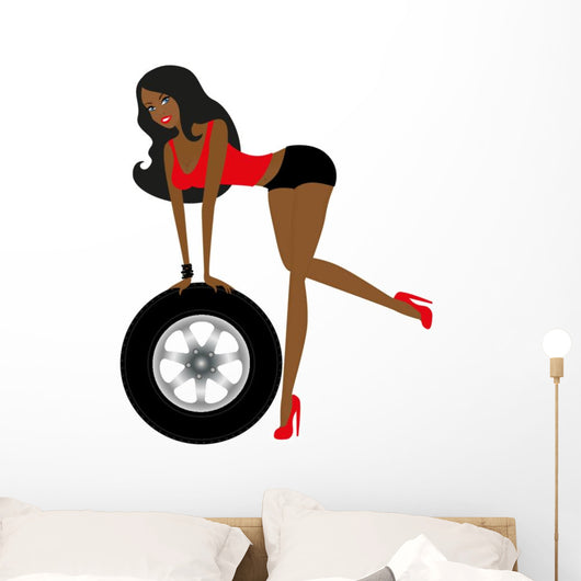 Sexy Woman with Wheel Wall Decal