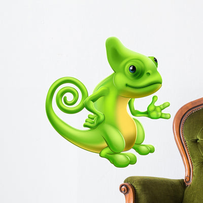 Cartoon Chameleon Wall Decal shown on a wall