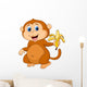 Cute Monkey Cartoon Eating Banana Wall Decal