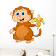 Cute Monkey Cartoon Eating Banana Wall Decal
