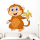 Cute Monkey Cartoon Eating Banana Wall Decal