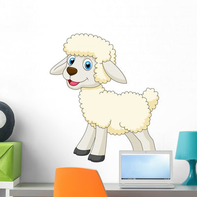 Cute Sheep Cartoon Wall Decal shown on a wall