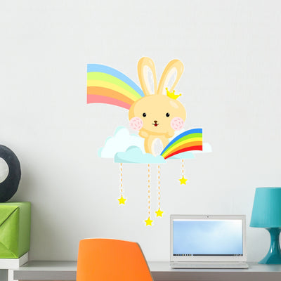 Sky Rainbow Rabbit Wall Decal shown on a wall