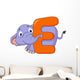 Alphabet E with elephant cartoon Wall Decal